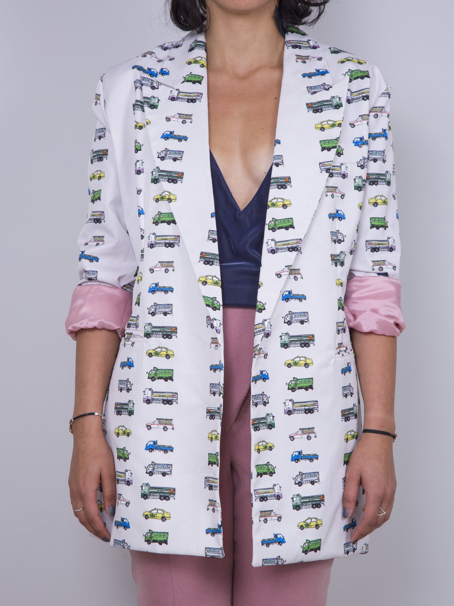 Printed Car Blazer - Wine Color